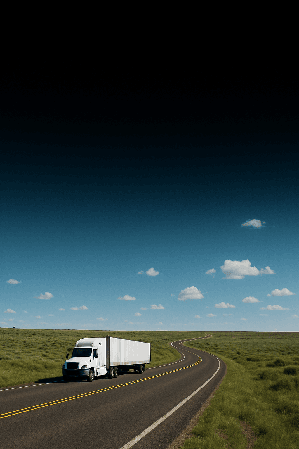 Sunset highway with truck silhouette